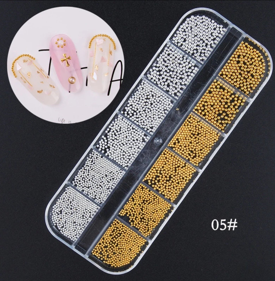 3D Silver And Gold Micro Caviar Metal Beads #05
