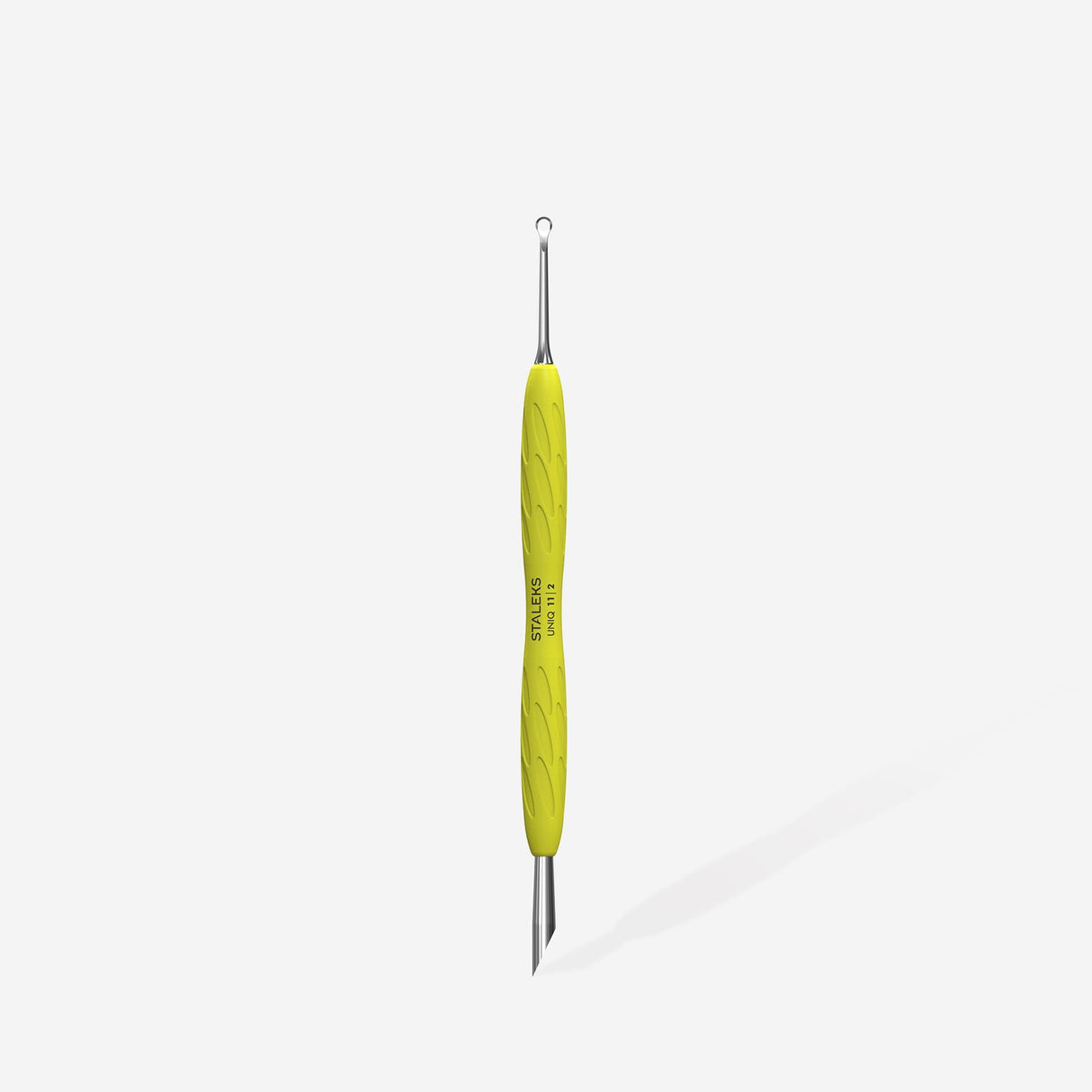 Manicure pusher Gummy with yellow silicone handle UNIQ 11 TYPE 2 (beveled and loop pusher)