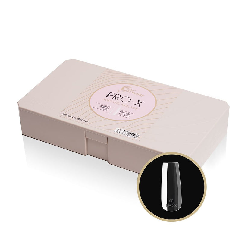 PRO-X Soft Gel Nail Tips 04 - Natural Square Long - 14 Sizes | 600pc