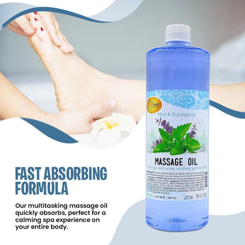 Massage Oil 32oz - Mint & Eucalyptus | Mani Pedi Body