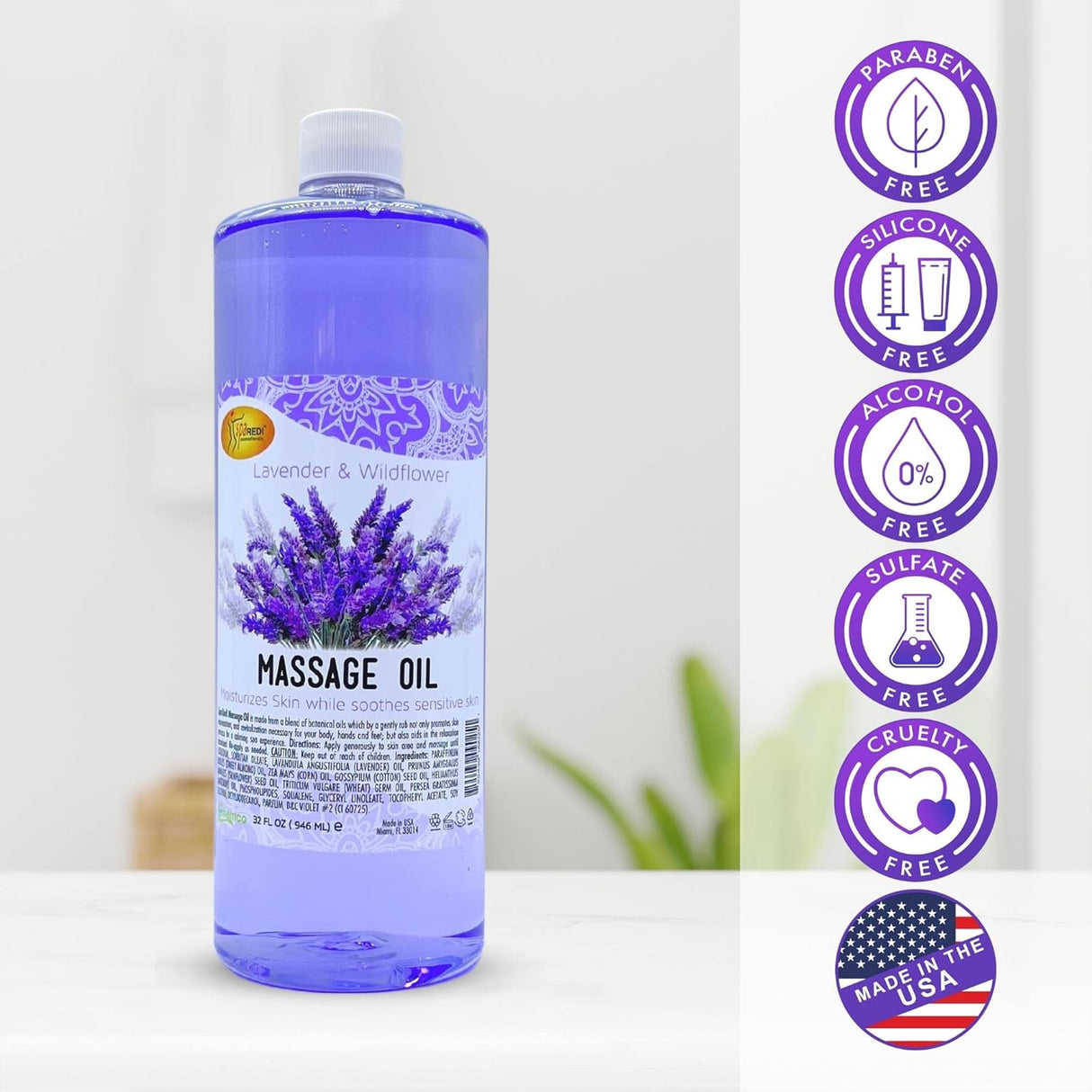 Massage Oil 32oz - Lavender & Wildflower | Mani Pedi Body