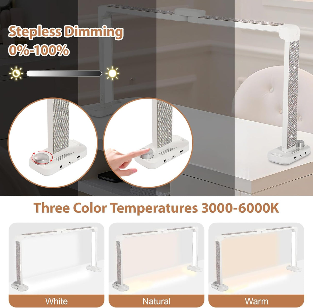 Rectangular w\ Rhinestone Foldable Table Lamp Large