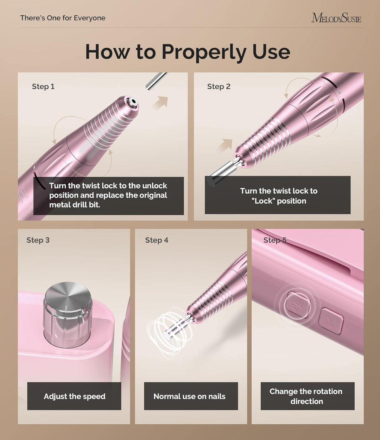 SC300F Pink Rechargeable Nail Drill 30,000 RPM