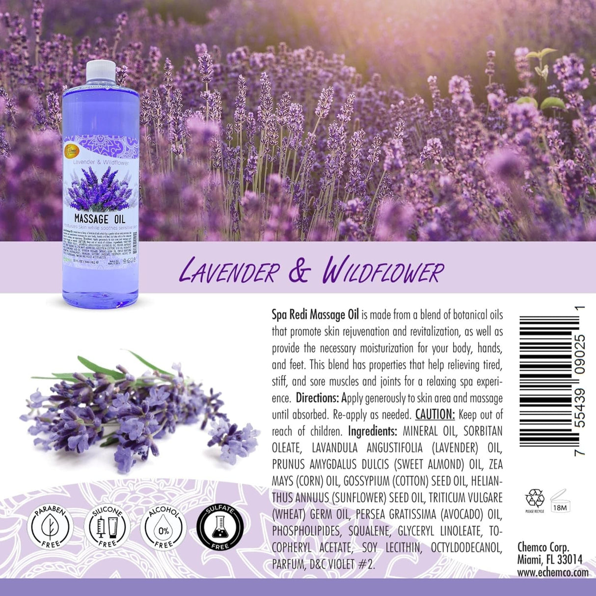 Massage Oil 32oz - Lavender & Wildflower | Mani Pedi Body