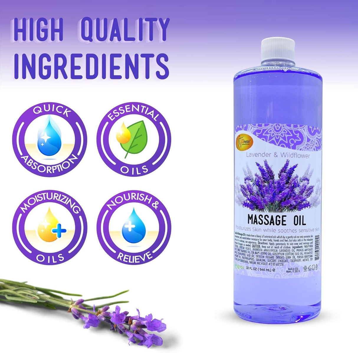 Massage Oil 32oz - Lavender & Wildflower | Mani Pedi Body