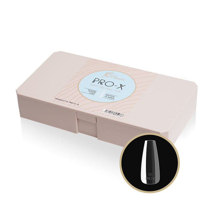 PRO-X Soft Gel Nail Tips 15 - Natural Coffin Long - 14 Sizes | 600pc