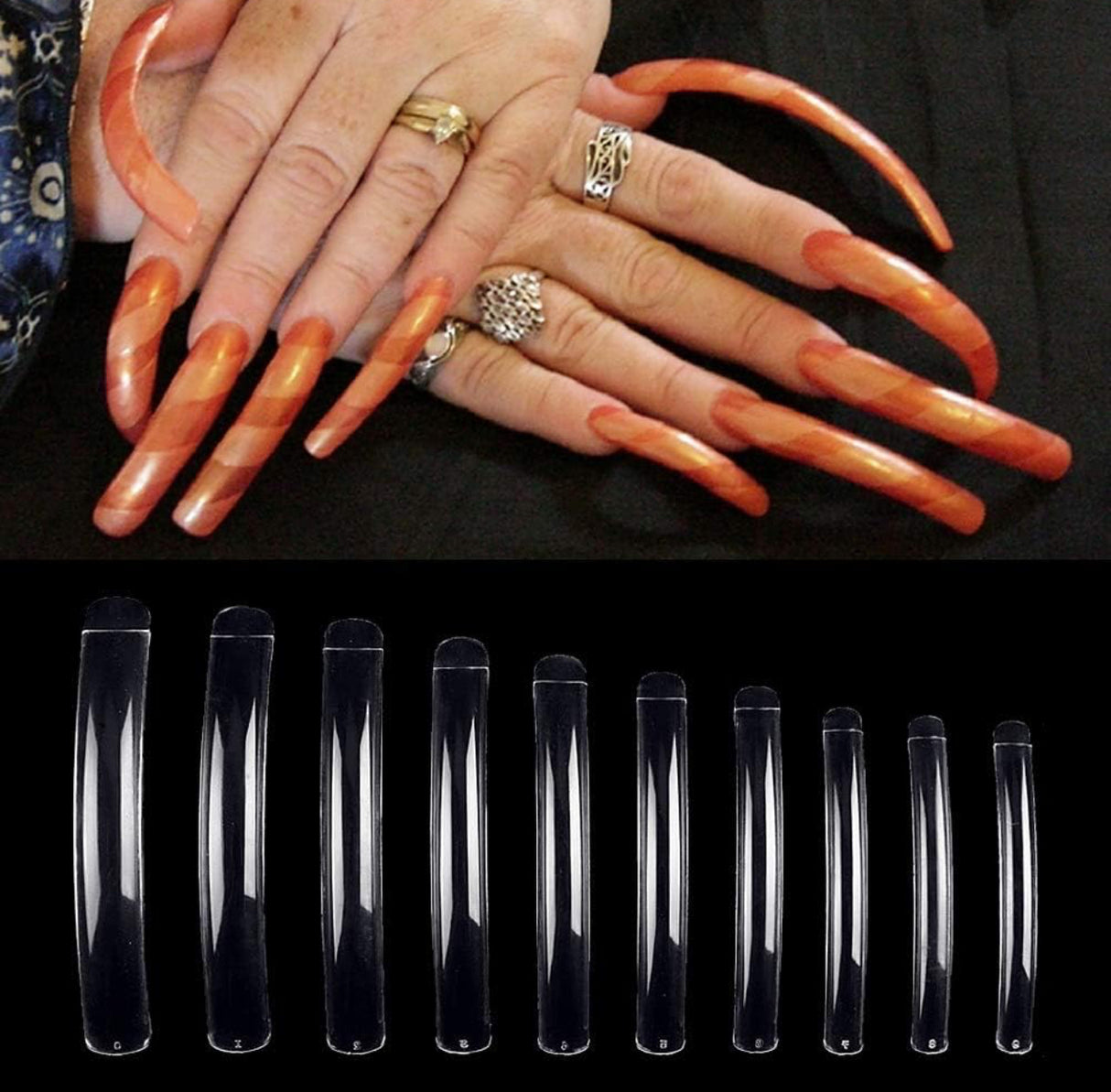 Curve Extra long Nail Tips 10 Pcs 0-10
