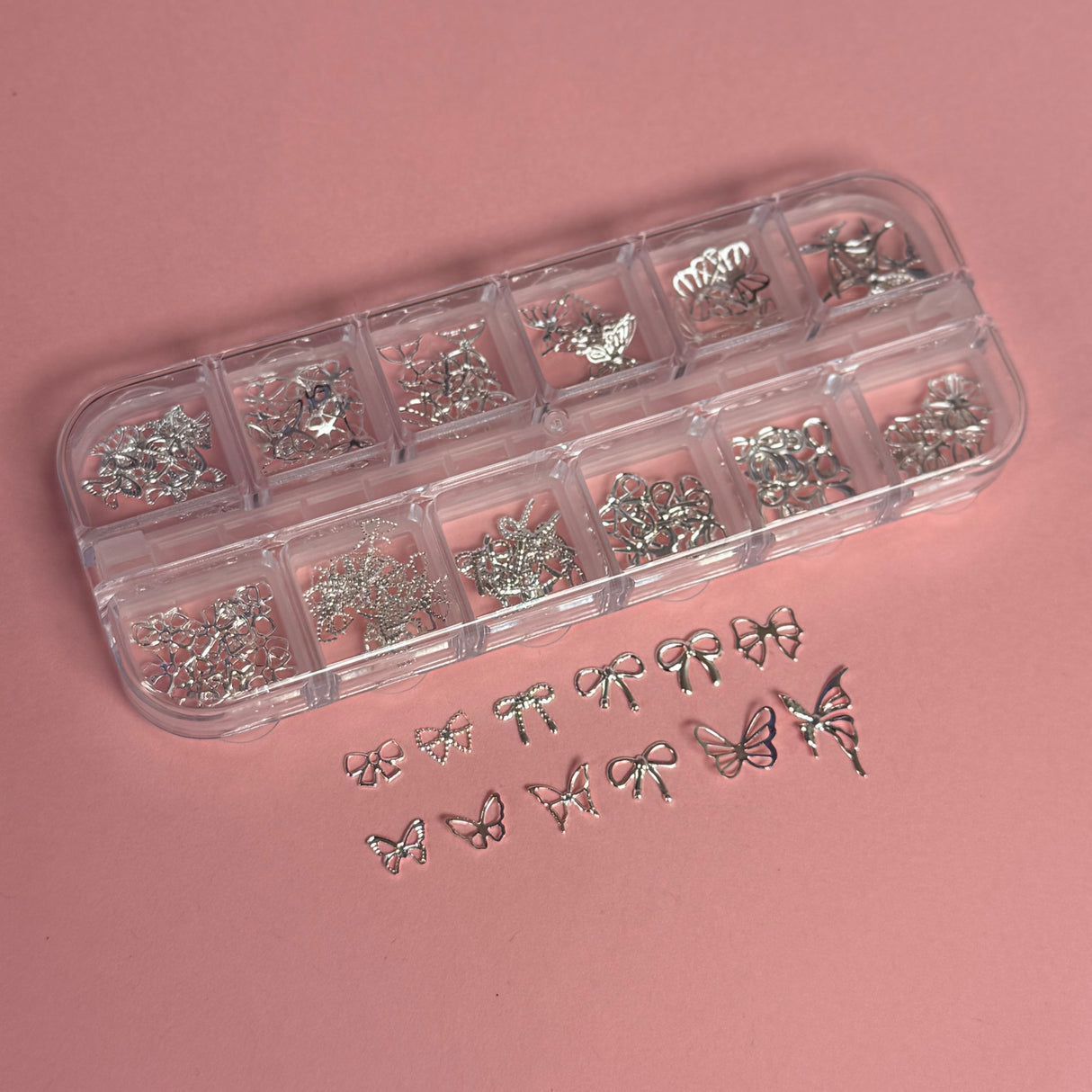 12 Grids Silver Alloy Charms - #006