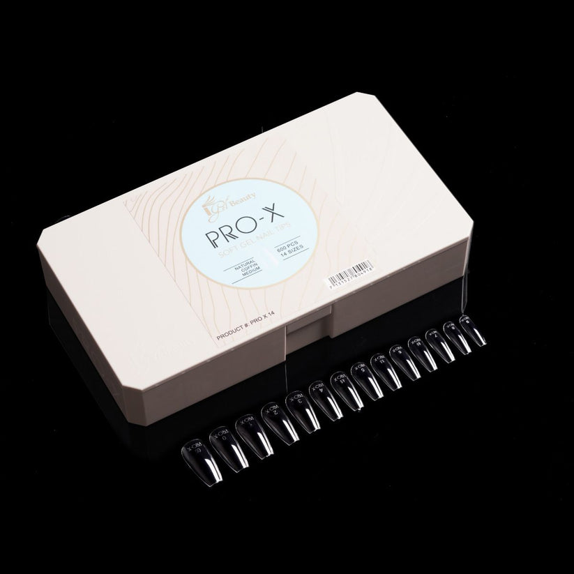 PRO-X Soft Gel Nail Tips 14 - Natural Coffin Medium - 14 Sizes | 600pc