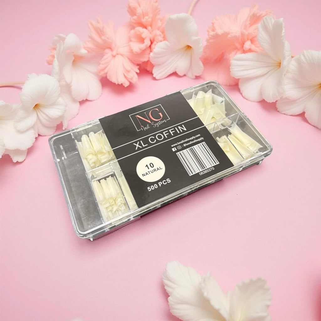 XL NO C Coffin Nail Tip Box Natural -500 pcs
