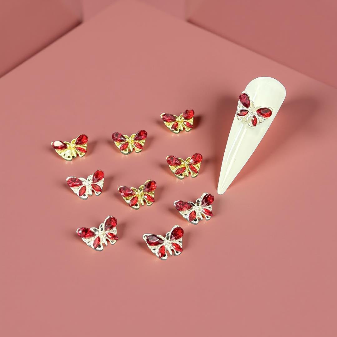 Red Butterfly Charm - Silver & Gold - 10pc