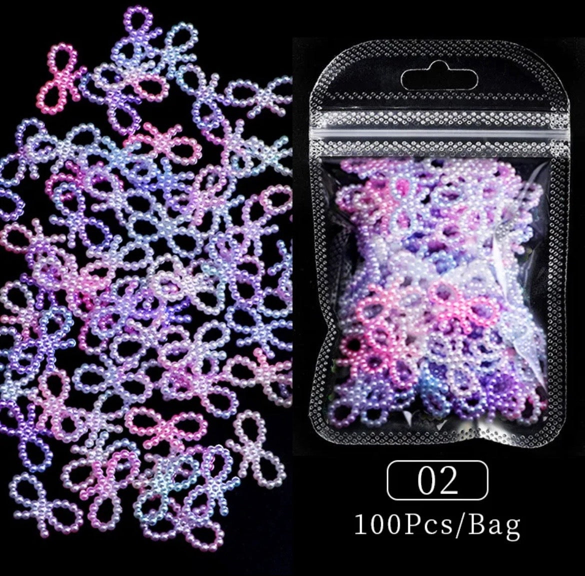 3D Mix colors bowties - Pearls Nail Decoration