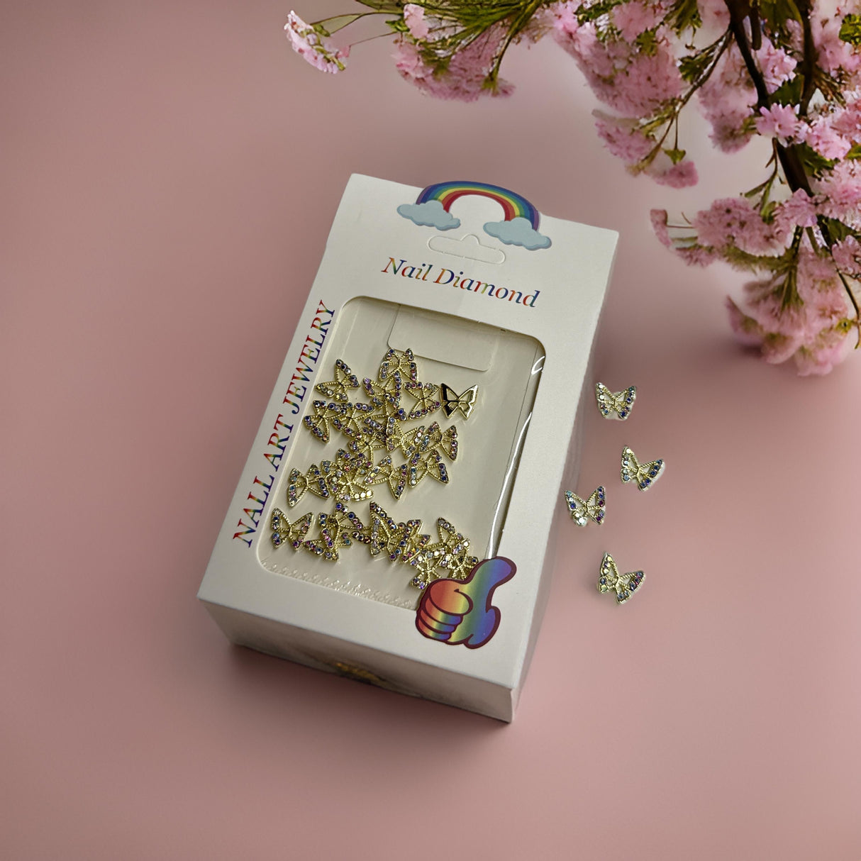 Gold Butterfly Charm #4 w/ AB Rhinestone - 10pc