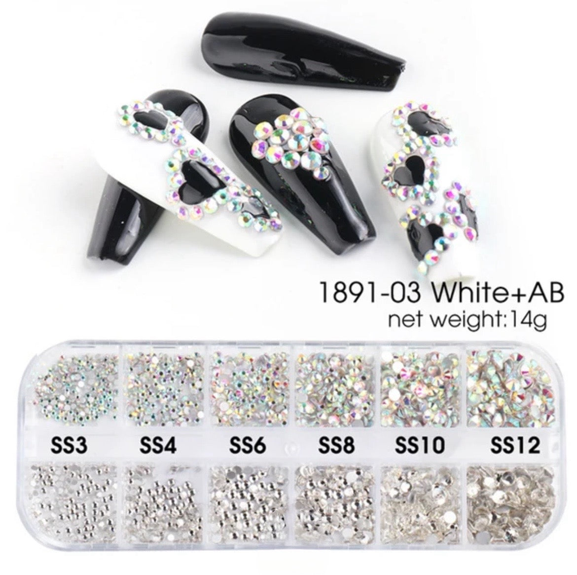 Rhinestone Set - White Cristal & AB - 6 Sizes