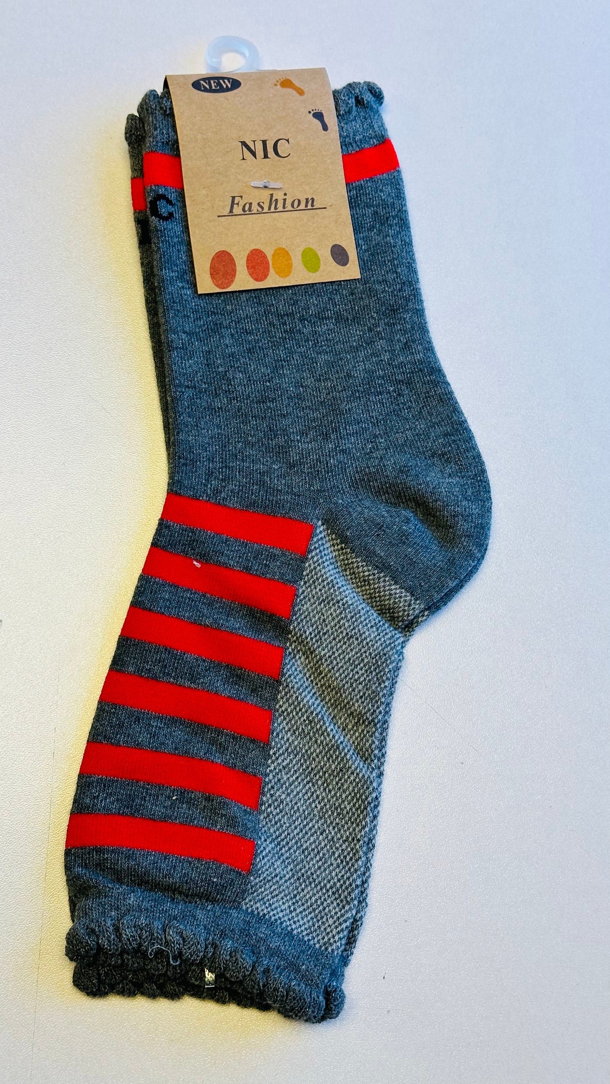 Toeless Pedicure Socks- Gray and Red Pack of 12 pairs