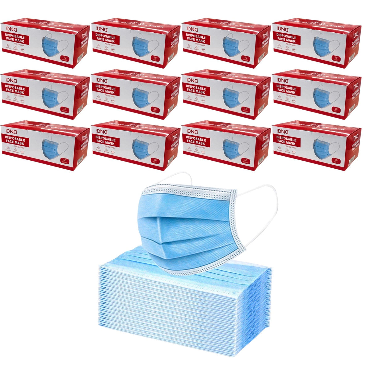 *DND Face Mask Blue - 12 Box/50pc ea Bundle