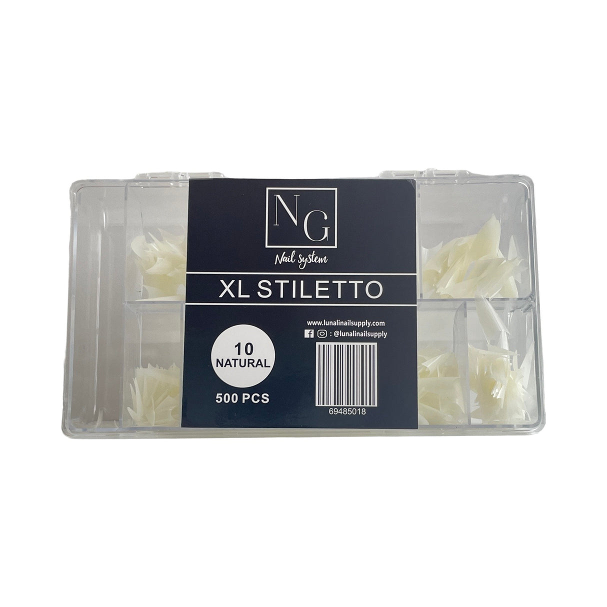 XL NO C Stiletto Natural Acrylic Nail Tips Box - 500pc