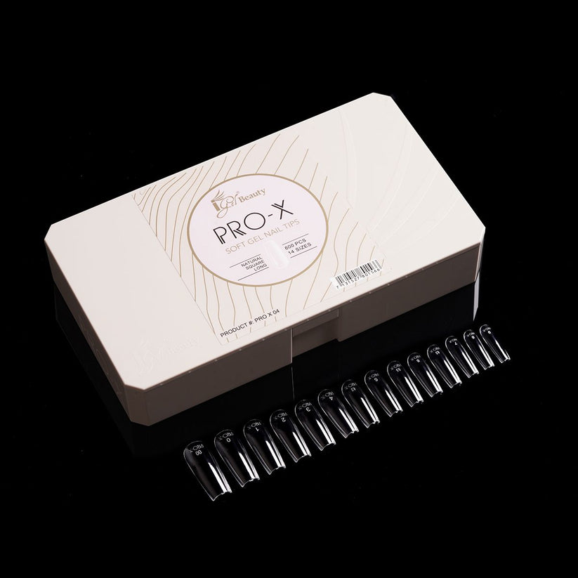 PRO-X Soft Gel Nail Tips 04 - Natural Square Long - 14 Sizes | 600pc