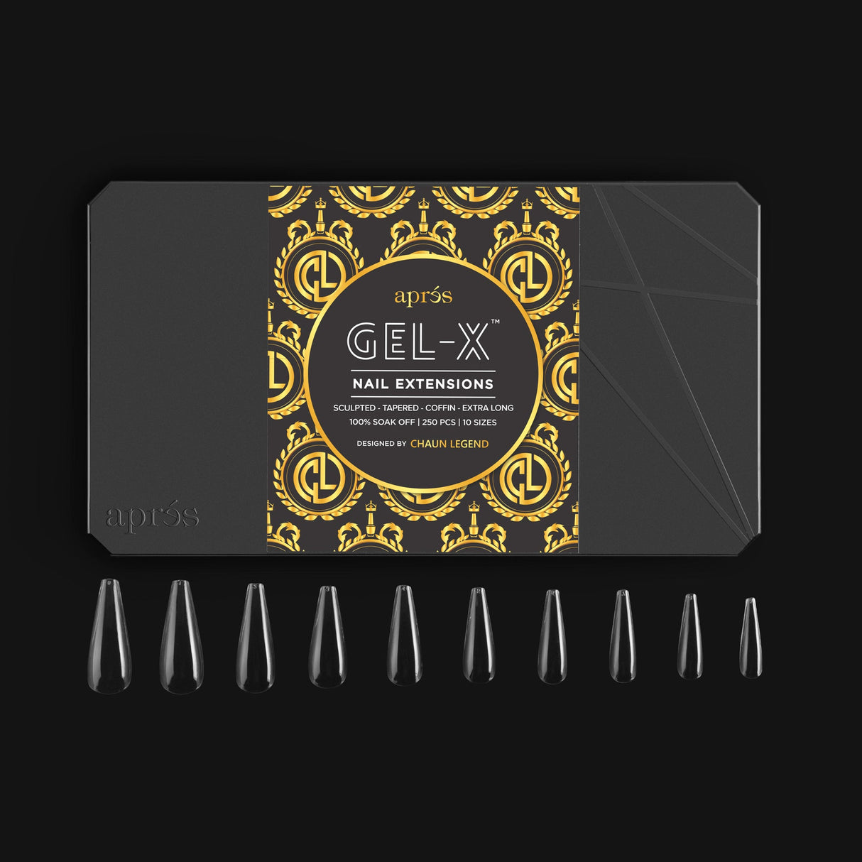 Chaun Legend X Apres Geg-X® Tips - Sculpted Tapered Coffin Extra Long - 10 Sizes
