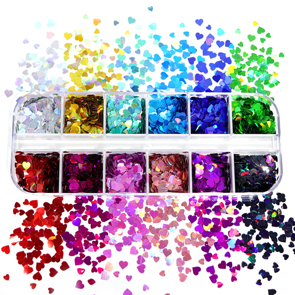 12 Grids Hearts Nail Sequin Mix Color # 4