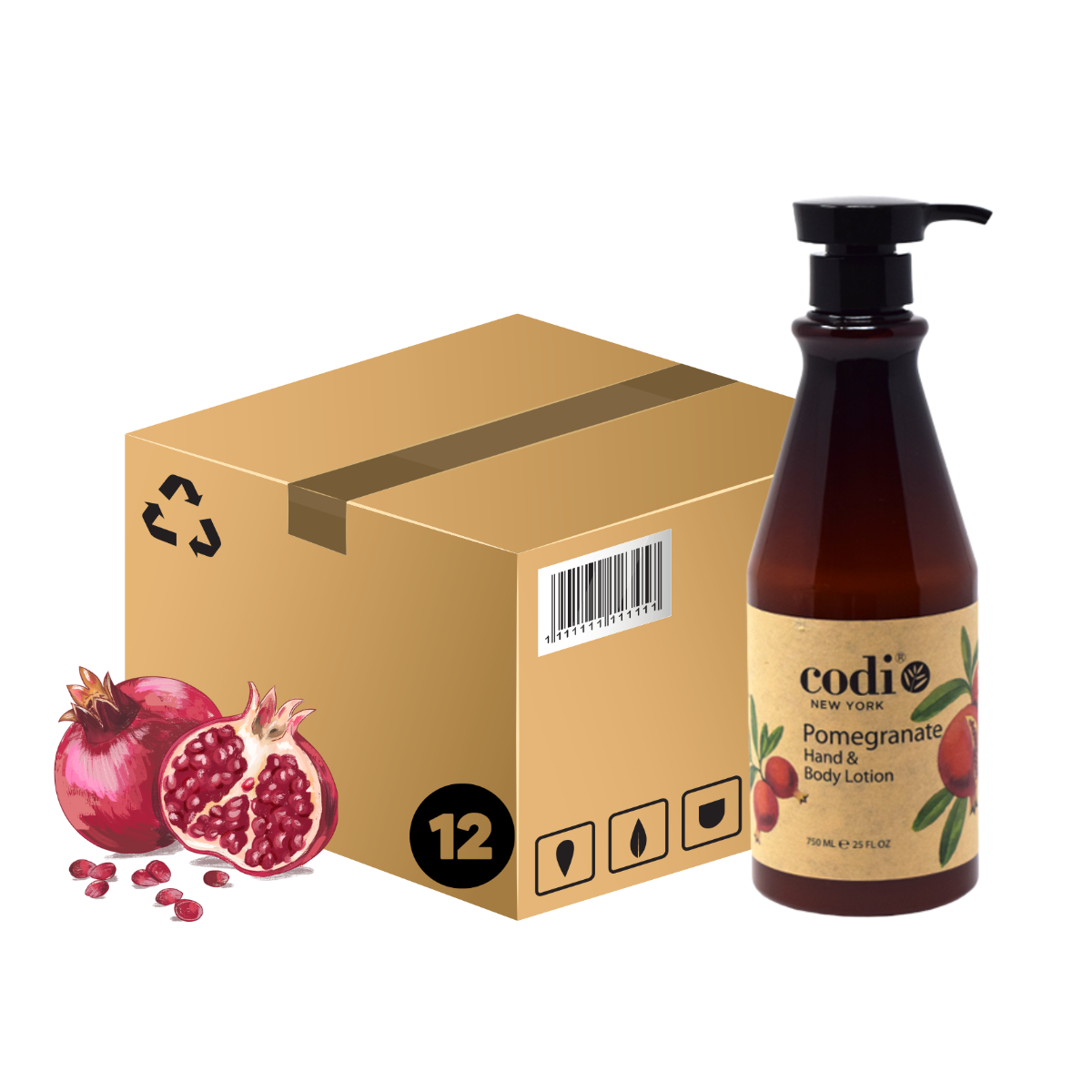 *Case (12pc) Hand & Body Lotion Pomegranate 750ml - w/Pump