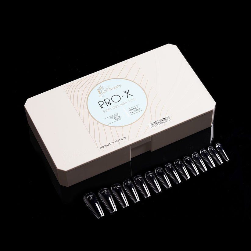 PRO-X Soft Gel Nail Tips 15 - Natural Coffin Long - 14 Sizes | 600pc