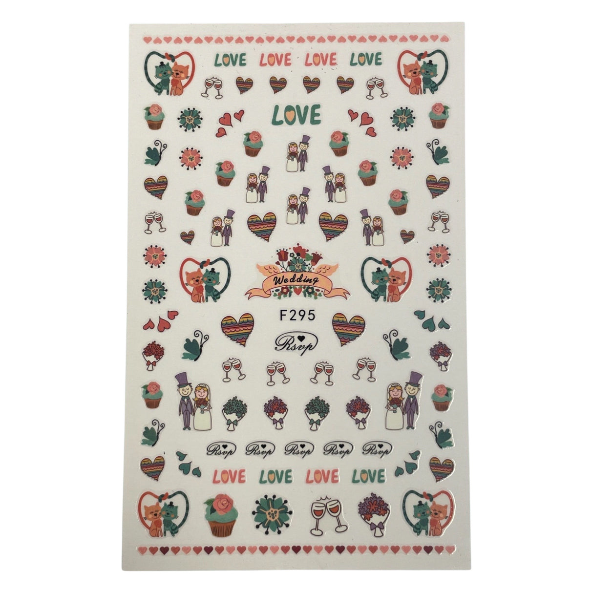 Nail Sticker - F295 Wedding, Bride & Groom, Hearts, Cheers