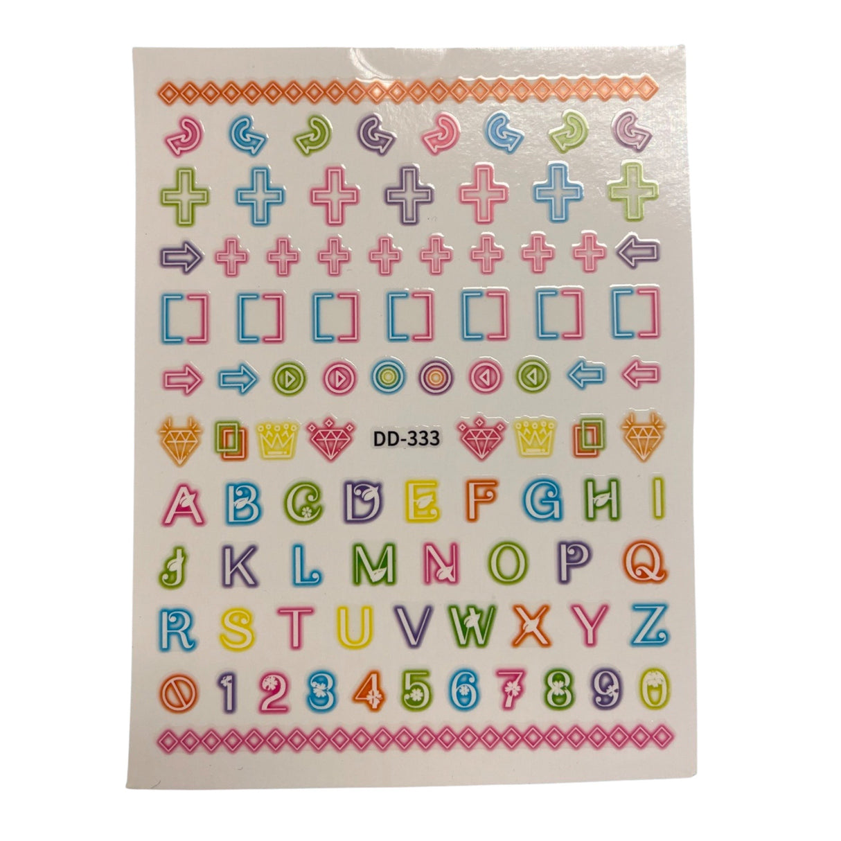 Nail Sticker - DD-333 Colorful Letters and Shapes | Cross, Arrow, Squares