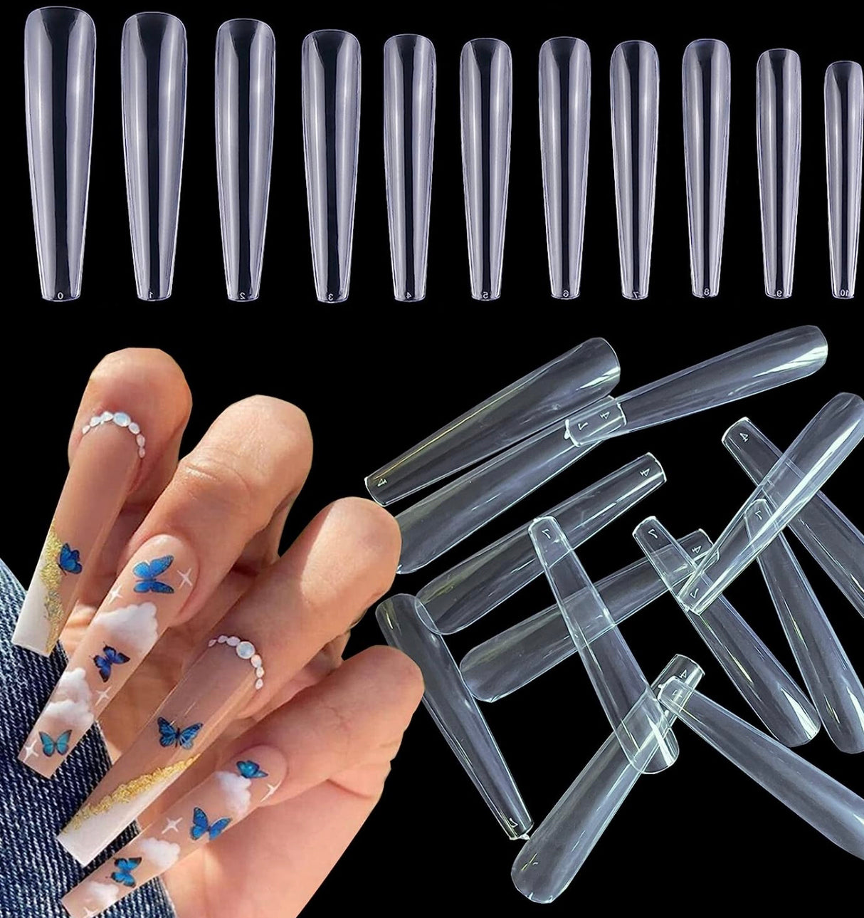 Full Cover Nail Tips 3XL Coffin Clear / Nail Tips Bag 500pc