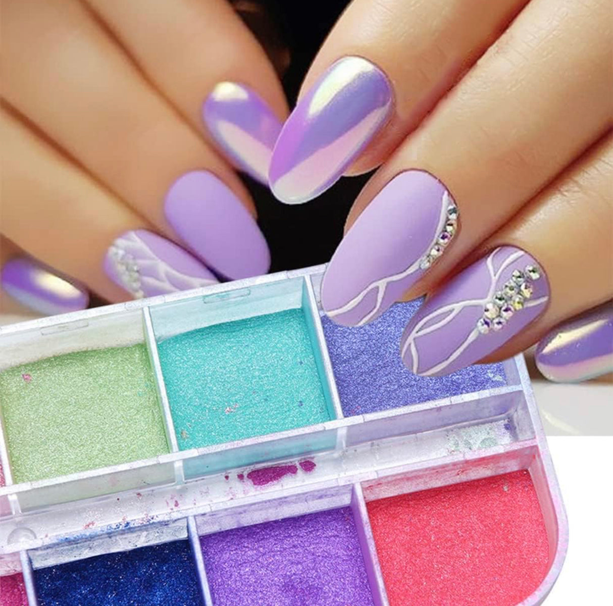 12 Grids Nail Glitter Colorful Mirror powder