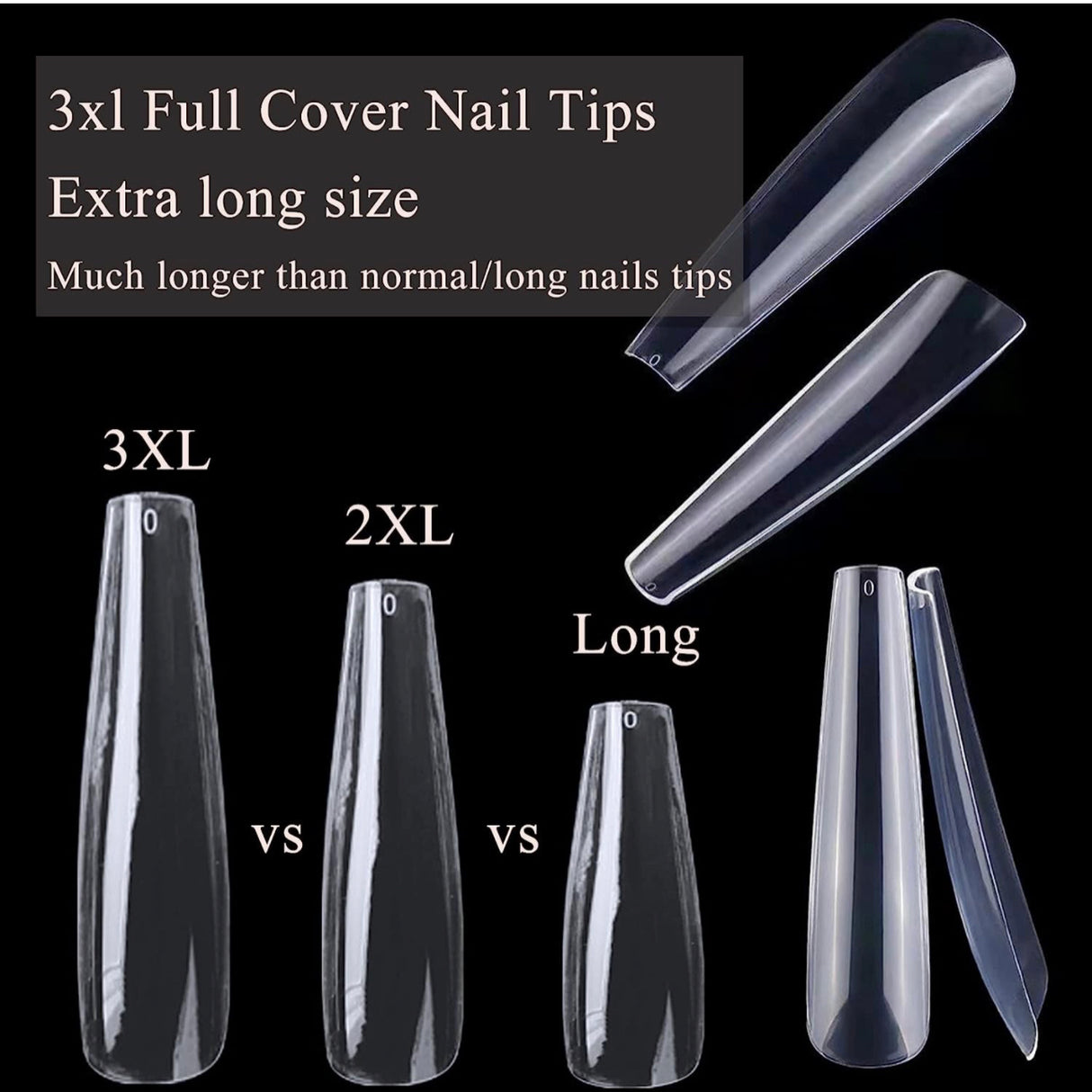 Full Cover Nail Tips 3XL Coffin Clear / Nail Tips Bag 500pc