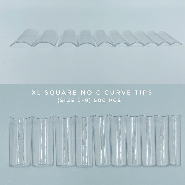 XL NO C Curve Square Clear Acrylic Nail Tips - Bag 500 pc