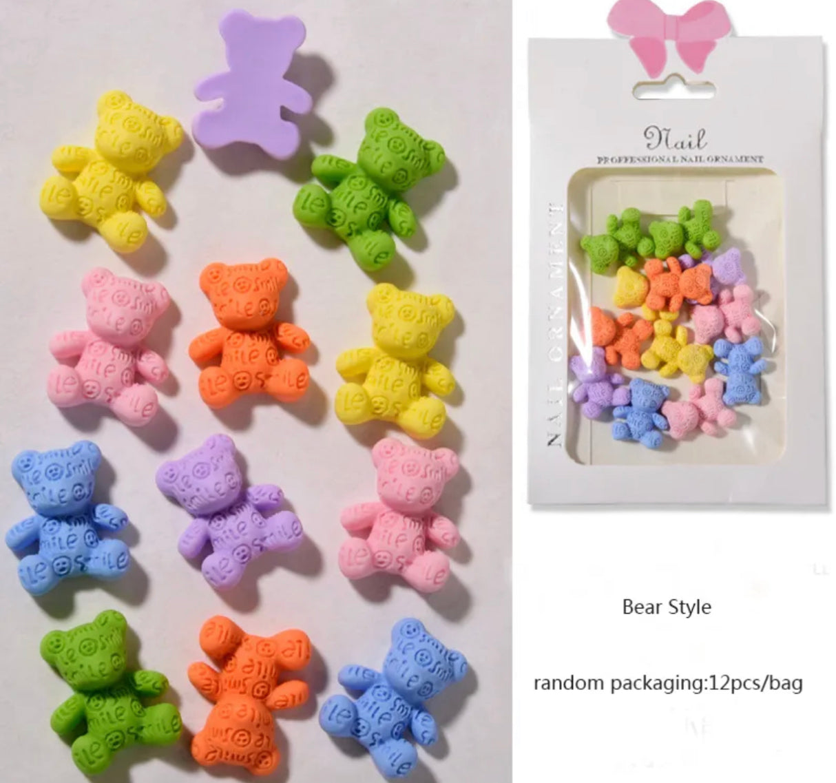 3D Mix Color Bears Charms - 12pc