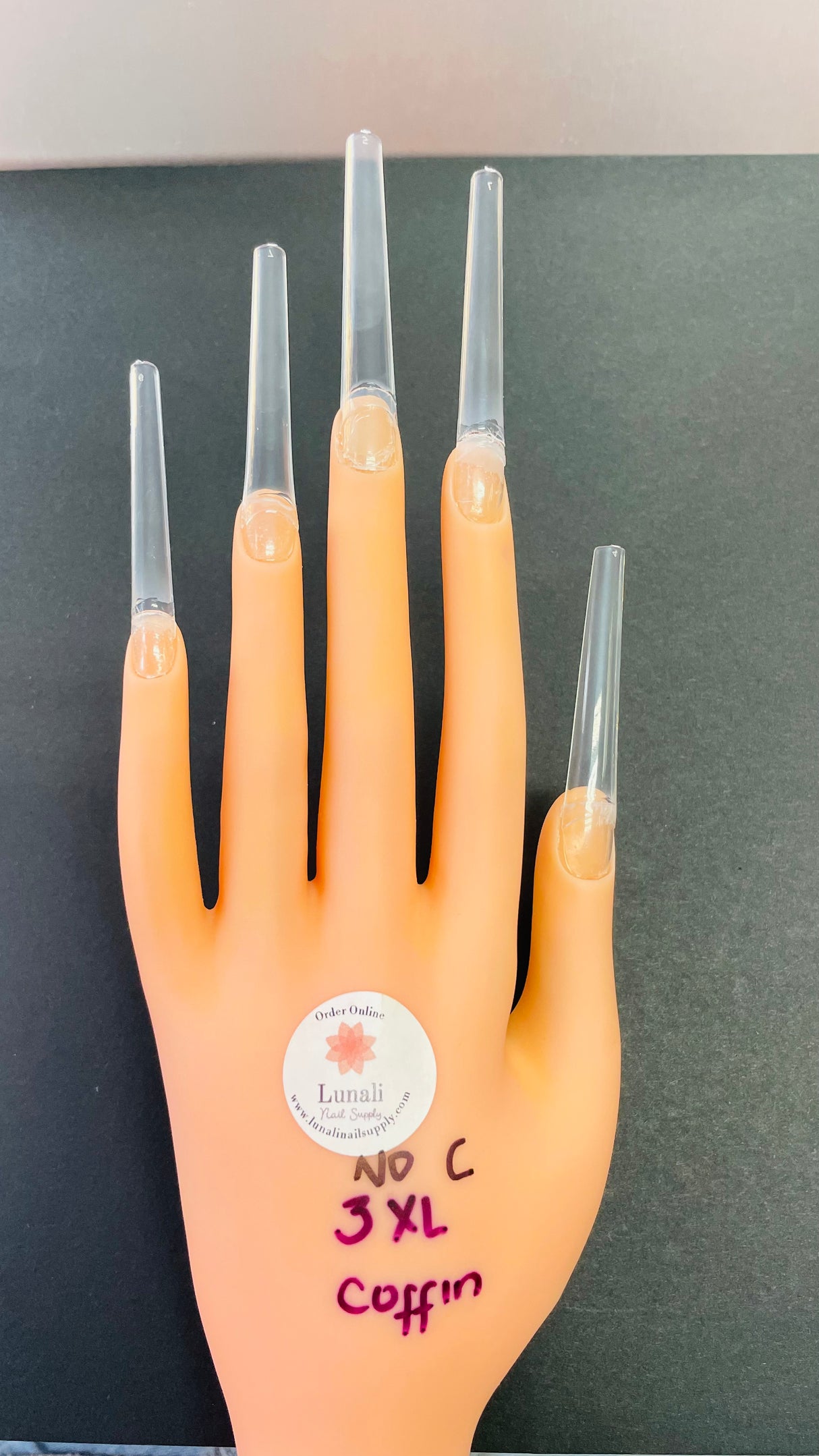 NO C Curve 3XL Coffin Clear Acrylic Nail Tips Bag 5O4 pc