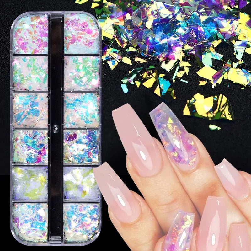 Aurora Flakes Sequins Nail Glitter - 12 Styles Box