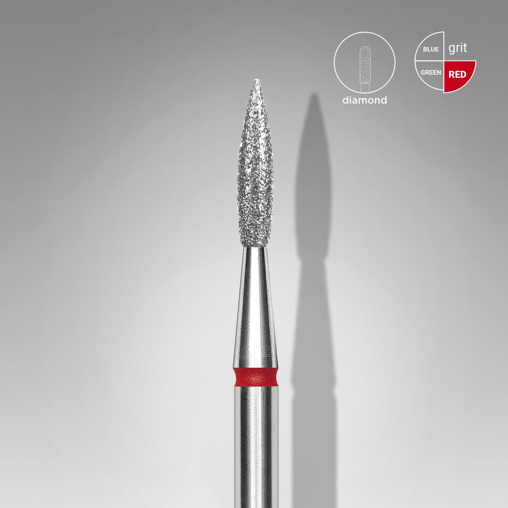Bit #307 - Diamond nail drill bit pointed flame red, head diameter 2,3 mm, working part 8 mm - EXPERT