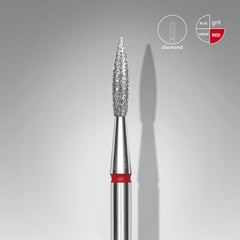 Bit #307 - Diamond nail drill bit pointed flame red, head diameter 2,3 mm, working part 8 mm - EXPERT