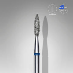 Bit #301 - Diamond Nail Drill Bit Pointed Flame Blue, Head Diameter 2,1 mm, Working Part 8 mm - EXPERT