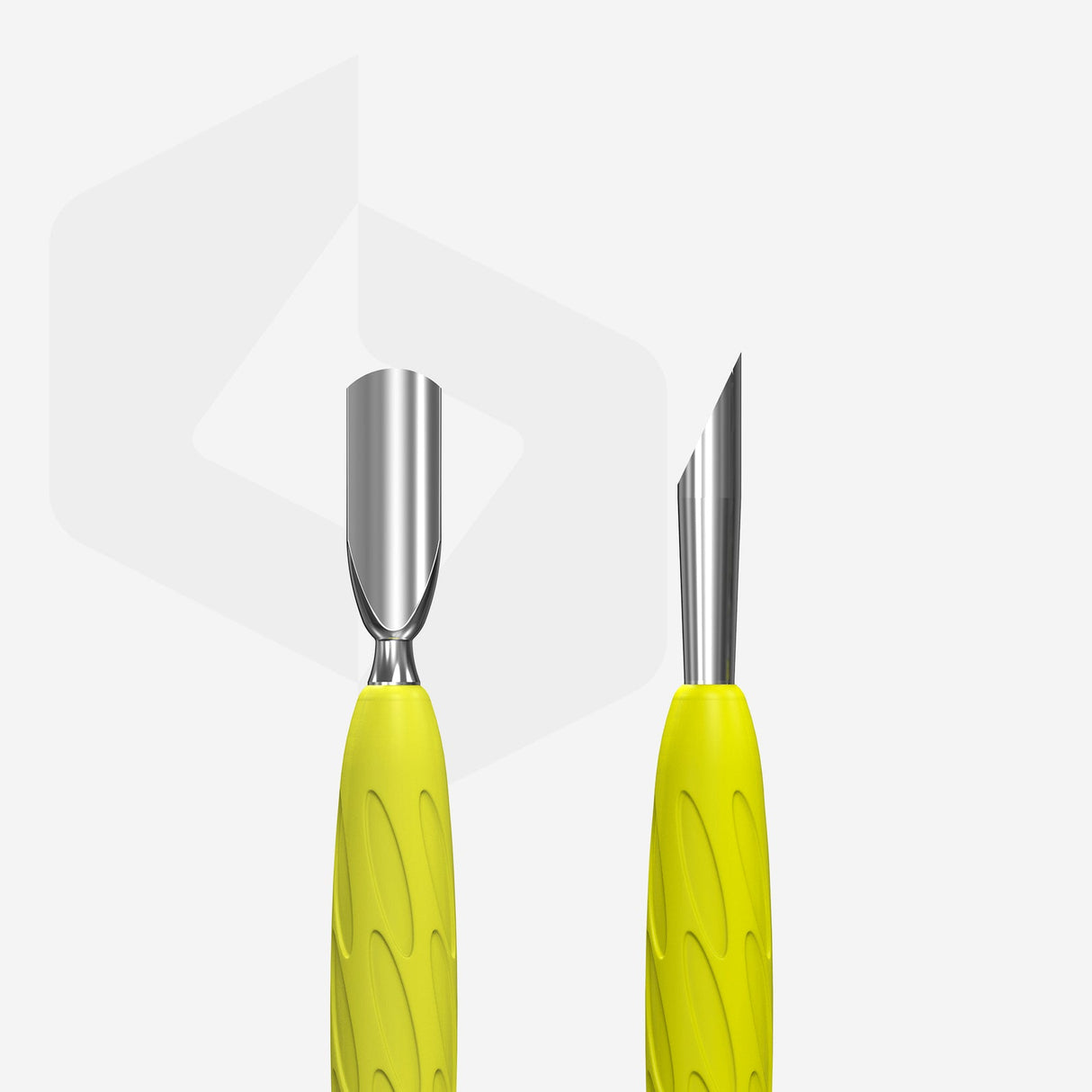 Manicure pusher Gummy with yellow silicone handle UNIQ 10 TYPE 2 (rounded narrow and beveled pusher)