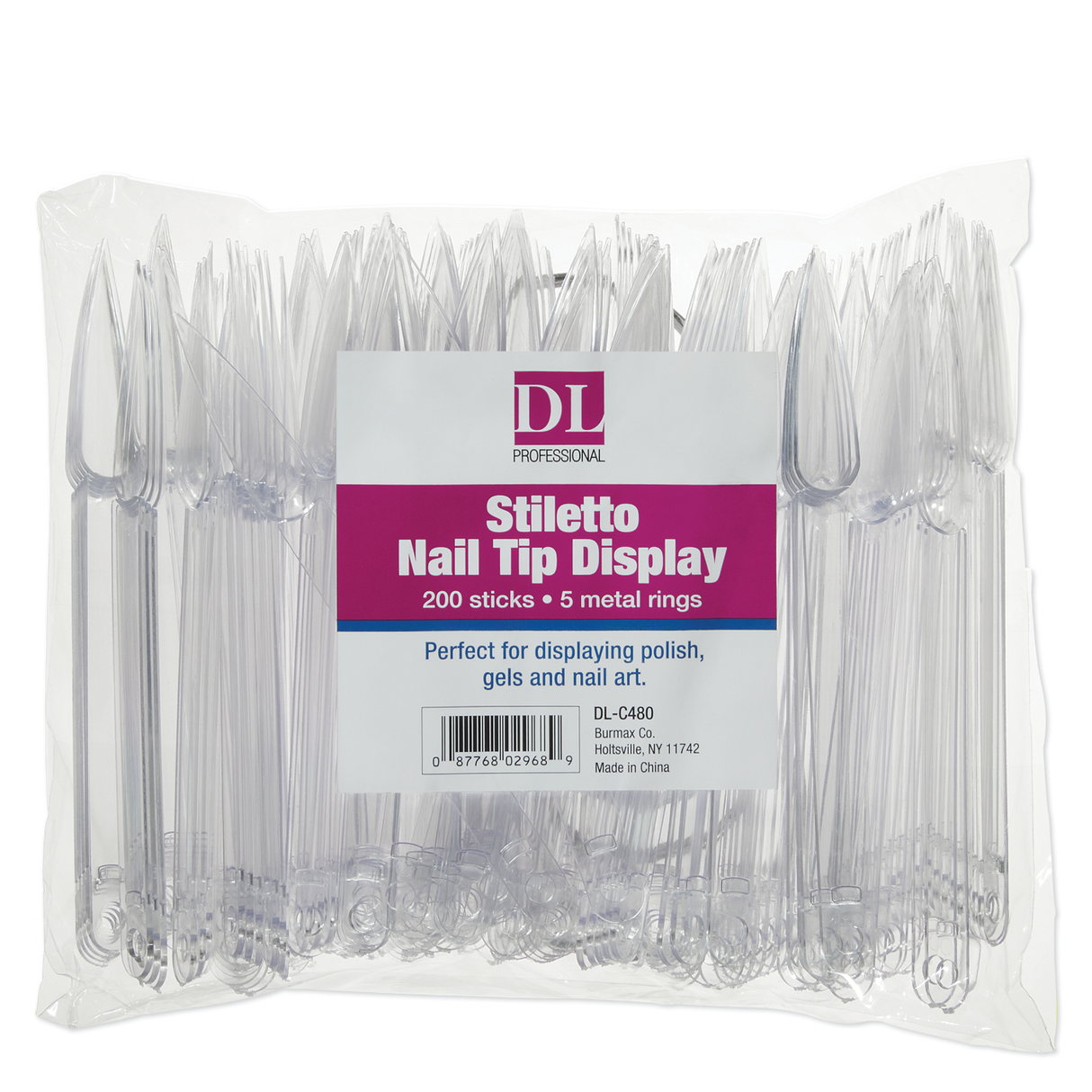 Stiletto Nail Tip Display - 200 Sticks & 5 Rings