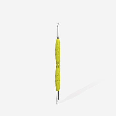 Manicure pusher Gummy with yellow silicone handle UNIQ 11 TYPE 2 (beveled and loop pusher)