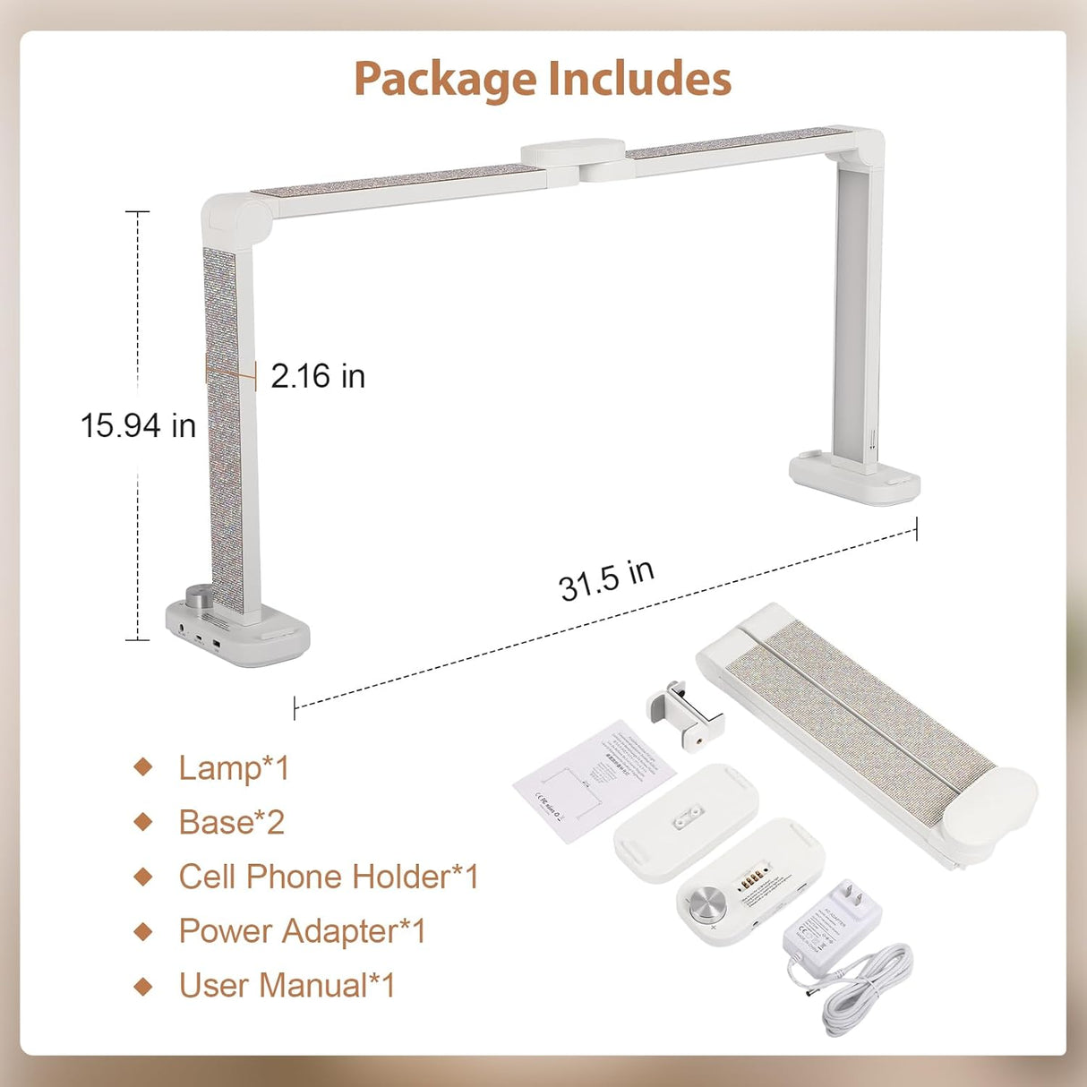 Rectangular w\ Rhinestone Foldable Table Lamp Large