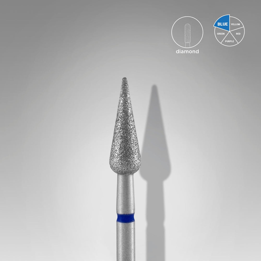 Bit #309 - Diamond nail drill bit pointed pear blue, head diameter 4 mm, working part 12 mm - EXPERT