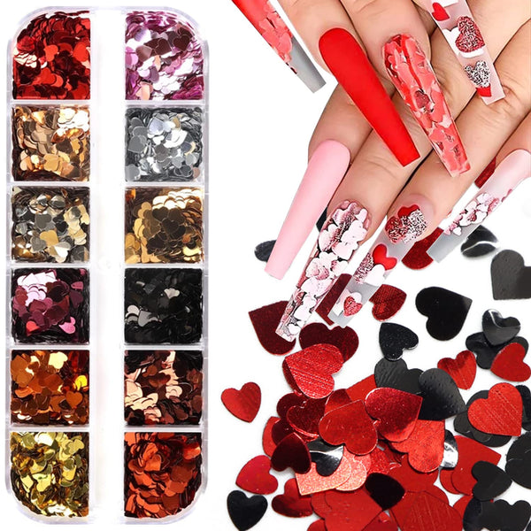 12 Grids Hearts Nail  Sequin Mix Color- #3