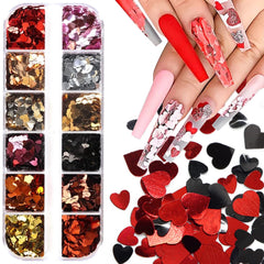 12 Grids Hearts Nail  Sequin Mix Color- #3