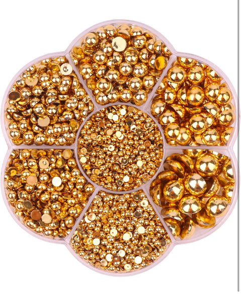 Half Round Pearls Gold Color 2300pc - Flat Back