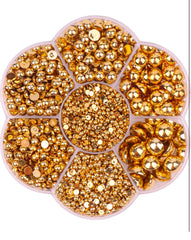 Half Round Pearls- Gold Color 5600pc - Flat Back