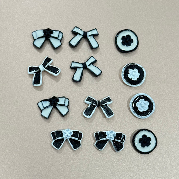 3D Bowties Nail Charm White & Black