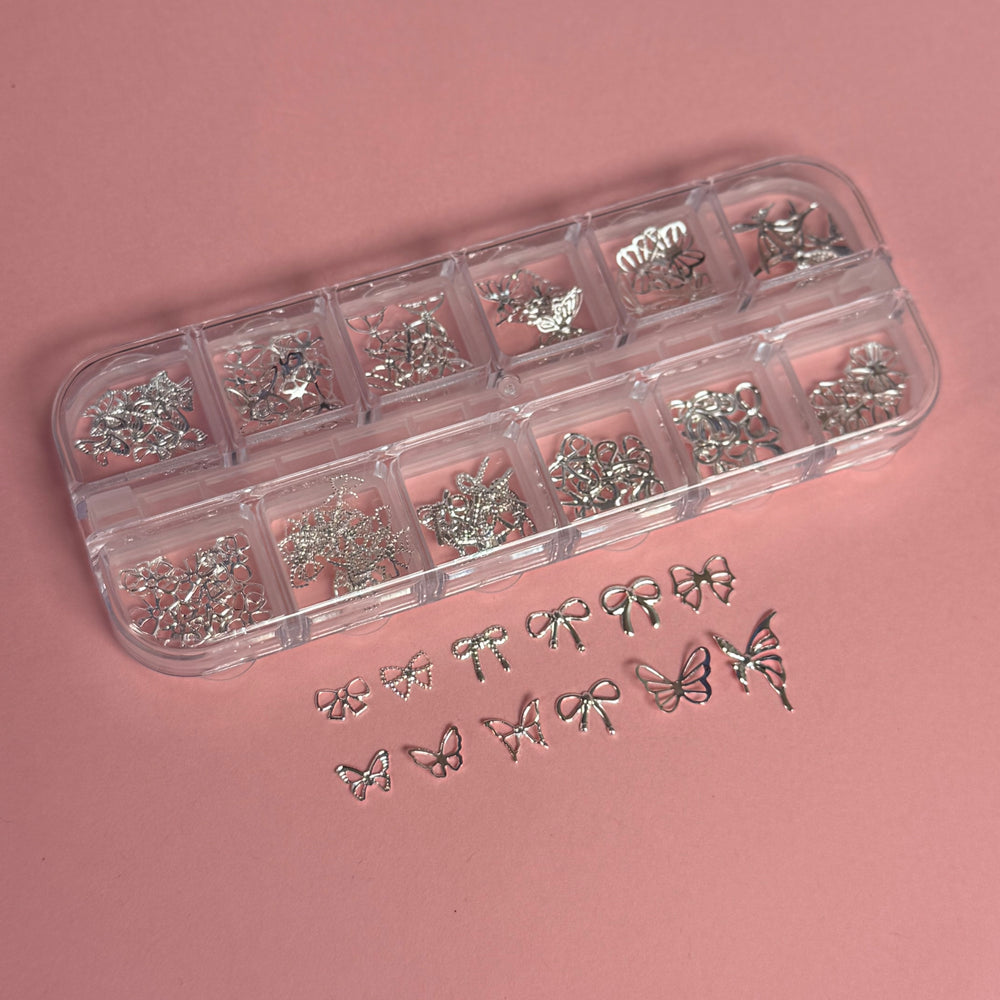 12 Grids Silver Alloy Charms - #006