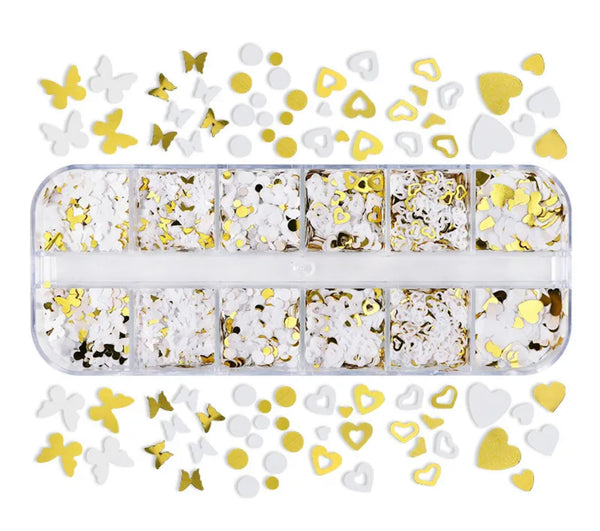 12 Grids  Golden And White Sequin Mix-1